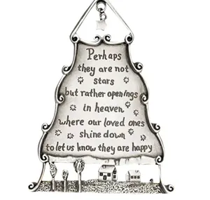 Zinc alloy memorial tree ornament with engraved stars and landscape in antique silver