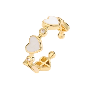 Minimalist gold heart ring with white enamel and sparkling zircon stones for women