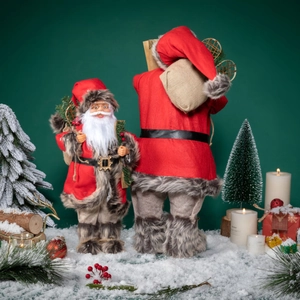 Classic red Santa Claus doll with backpack and skateboard for Christmas decor
