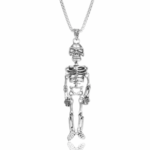 Retro gothic skull skeleton pendant necklace in silver finish for men and women