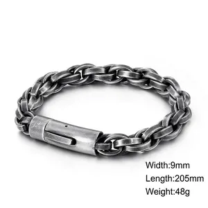 Bracciale vintage intrecciato in acciaio inossidabile per uomo con chiusura a scatto rettangolare