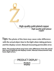 Detailed view of polished 18k gold-plated copper letter Z pendant accessory