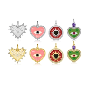 Various S925 sterling silver enamel heart and evil eye pendants with zircon inlays