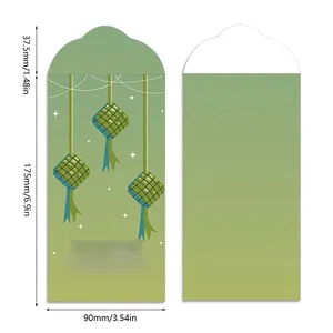 Green Eid Mubarak Ketupat theme money envelopes with 175mm height and Malay pattern