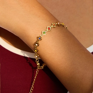 Stainless Steel Jewelry For Women Necklace Bracelet Ring Colorful Enamel Flower Artificial Pearl Gemstone Waterproof Hypoallergenic Fashion