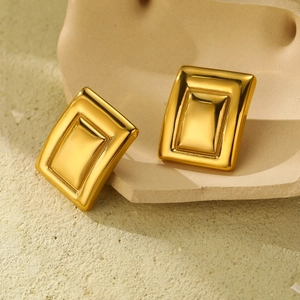 Luxe geometric square tiered gold-plated titanium steel earrings in minimalist style