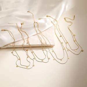 Layered Necklace Stainless Steel 18K Gold Plated Geometric Pendant Snake Bone Chain Minimalist Fashion Jewelry For Women