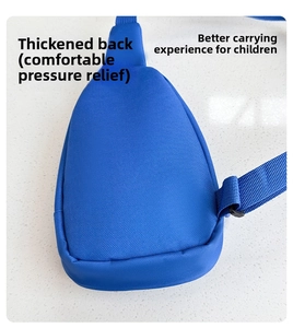 Detail of the thickened padded back panel on blue children's chest bag for comfort