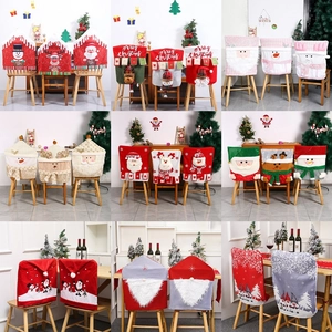 Christmas Chair Back Covers Sequin Linen Non-woven Cartoon Santa Snowman Reindeer Dining Room Holiday Party Decoration