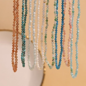 Colorful natural stone bead necklace with 18K gold-plated stainless steel for women