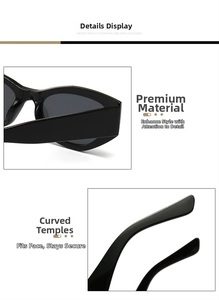 Detail of black stylish sunglasses featuring acetate frame and anti-slip curved temples