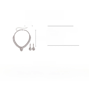 Vue détaillée de l'ensemble collier et boucles d'oreilles en cristal avec dimensions