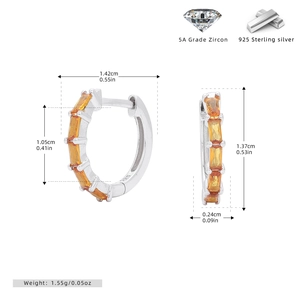 Detailed specs of S925 silver earrings with 5A orange zircon and weight measurements
