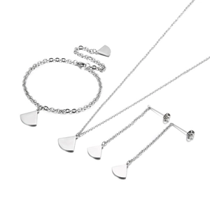 DIY silver stainless steel jewelry set featuring polished fan shaped charms for women