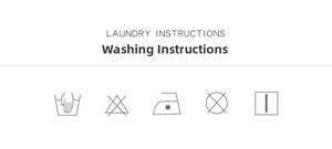 Detailed laundry instructions for printed dress with icons for hand wash and low ironing