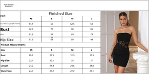Guide des tailles avec mesures de poitrine et hanches pour mini-robe sexy en dentelle