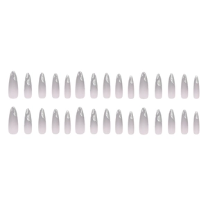 Design 3D argent métallique sur faux ongles stiletto dégradé violet, lot de 30 pcs