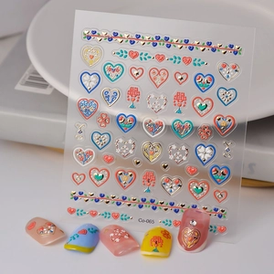 5D Embossed Nail Art Stickers 3D Relief Self Adhesive Heart Rose Flower Gold Foil Manicure DIY Decoration