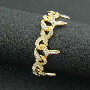 Hip hop gold spiked chain bracelet with full rhinestones and twist infinity clasp design