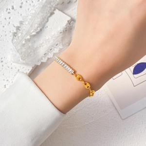 Bracelet Acier Inoxydable Femme Plaqué Or Épissure Nez De Porc Zircone Cubique Rectangulaire Bijoux Luxe