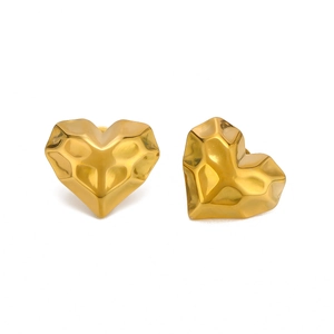 Polished 18K gold-plated stainless steel heart-shaped stud earrings in a minimalist style