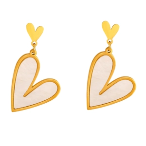 18K gold plated stainless steel drop earrings with white heart shaped pendants for women