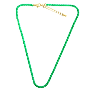 Detail of candy green box chain necklace with gold lobster clasp and extension link
