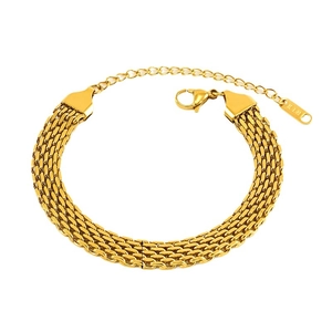 Braided 18K gold plated stainless steel chain bracelet with lobster clasp and extender