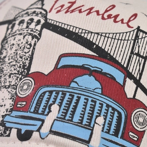 Vintage washed canvas baseball cap with retro Istanbul print and city illustration