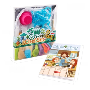 Zoo-themed chef set with baking tools and recipe cards in packaging for kids