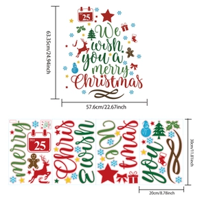 Plan détaillé des dimensions des autocollants de Noël avec motifs festifs variés