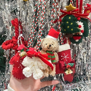 Christmas Pendant Necklace Plush Felt Teddy Bear Snowflake Sweater Chain Braided Rope Long Holiday Jewelry