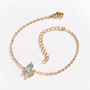 Waterdrop Blue Gemstone Bracelet Copper Gold Plated With Zircon Accents Elegant Adjustable Jewelry For Women