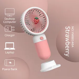 Mini ventilatore portatile rosa fragola con base di ricarica USB per scrivania