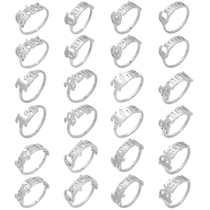 Minimalist 304 stainless steel adjustable open rings with Old English zodiac names