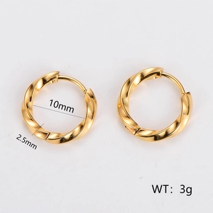 Golden twisted stainless steel hoop earrings 10mm inner diameter minimalist style