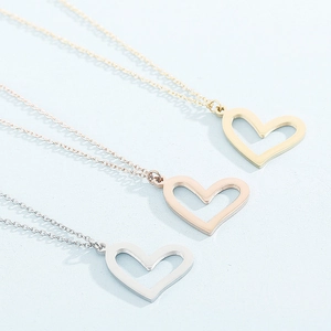 Minimalist hollow heart pendant necklaces in gold, rose gold and silver stainless steel
