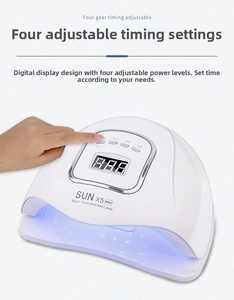 Close-up of SUN X5 MAX nail lamp with 4 timer settings and digital LED display