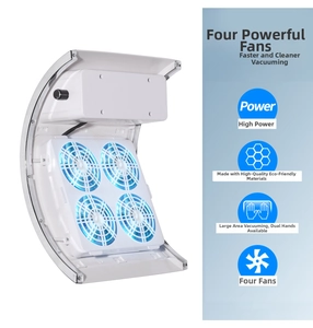 Detail view of nail dust collector featuring four high-power fans and blue LED lighting