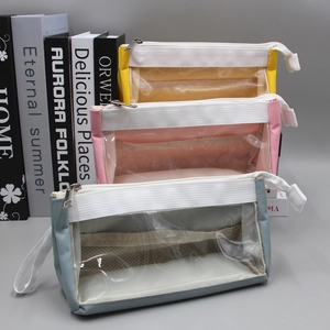 Große Kapazität Federmappe Minimalistisch Oxford Tuch Transparent PVC Fenster Schreibwaren Aufbewahrungstasche Reißverschluss Pen Pouch Für Studenten