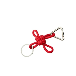Handmade red braided polyester keychain rope with silver metal ring and spring buckle