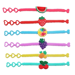 Colorful silicone fruit wristbands set including watermelon and strawberry patterns
