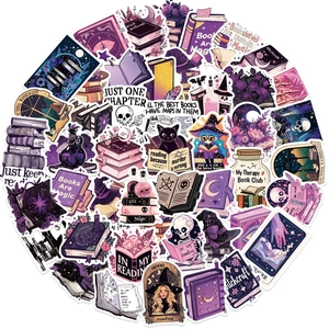 50pcs witchy bookworm stickers set featuring magic, skulls and black cats for DIY laptop