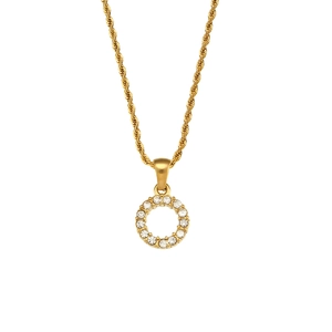 Elegant gold twist chain necklace featuring a minimalist circular zircon encrusted pendant