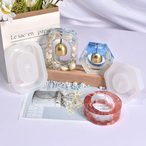 DIY resin silicone molds for hexagonal and oval ornaments with dried flowers and bells