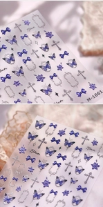 Adesivo per unghie 3D M-1061 con fiocchi viola, farfalle e motivi a croce a rilievo