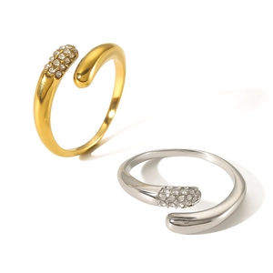 Anelli abbraccio in acciaio inossidabile placcato oro 18K con pavé di zirconi oro e argento