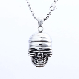 Gothic punk oversized skull pendant necklace with chunky silver steel chain for men