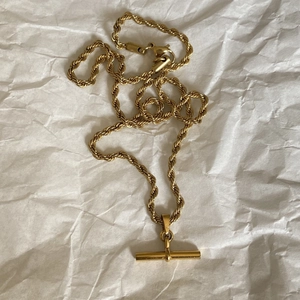 Minimalist 18K gold plated titanium steel rope chain necklace with T-bar pendant