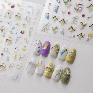 Japanese style cute rabbit fairy nail art stickers set with floral and bow designs